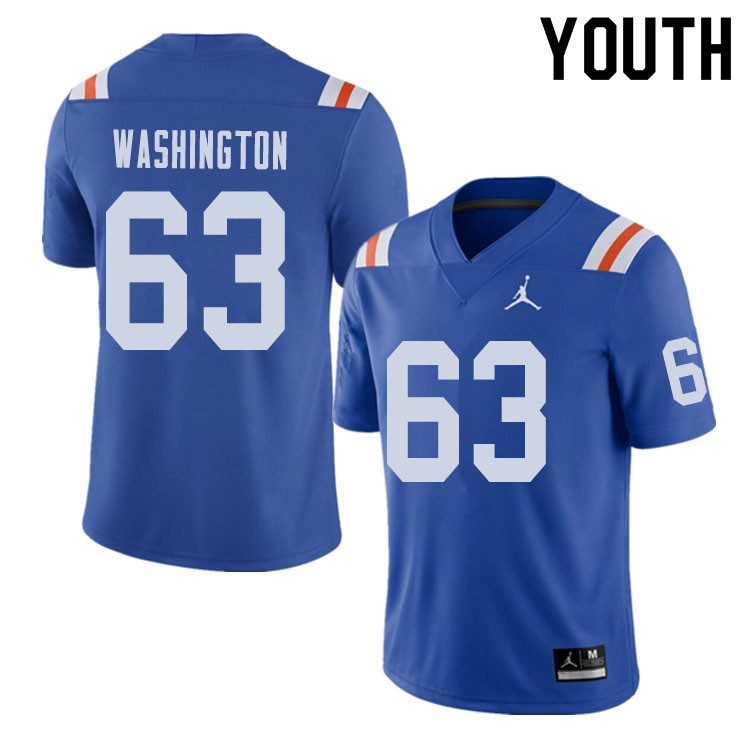 NCAA Florida Gators James Washington Youth #63 Jordan Brand Alternate Royal Throwback Stitched Authentic College Football Jersey NBL8564EU